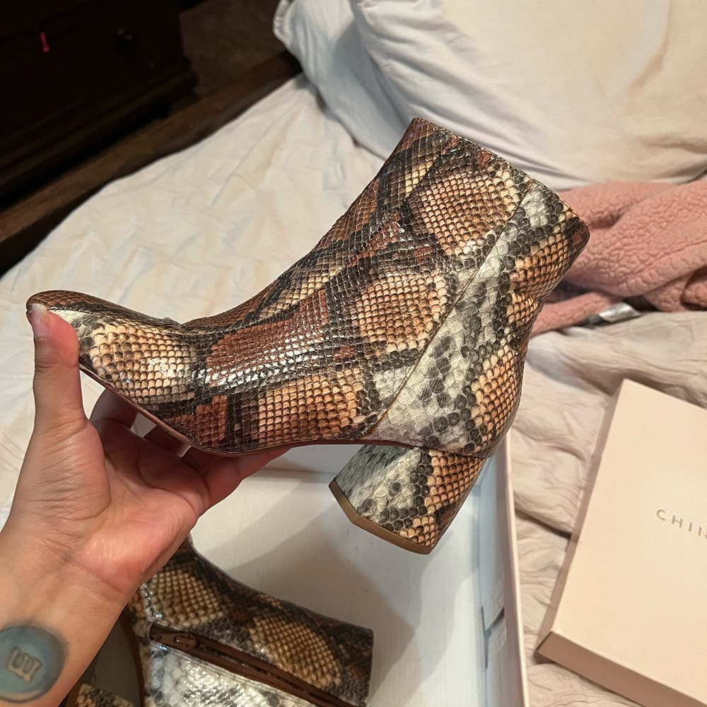 Chinese laundry snakeskin booties